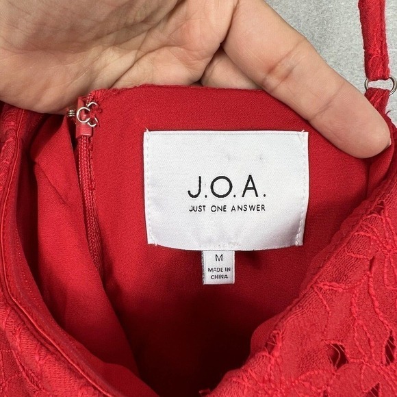 J.O.A Red Eyelet Lace Mini Dress Halter Ruffle Straps Size Medium - Picture 8 of 13